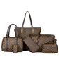 👜 Set Geantă de Damă 6-în-1 – Geantă + Geantă Cilindrică + Curea + Poșetă + Portofel + Husă Chei
