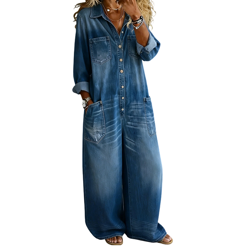 🔥 Women's Casual Long Sleeve Denim Jumpsuit