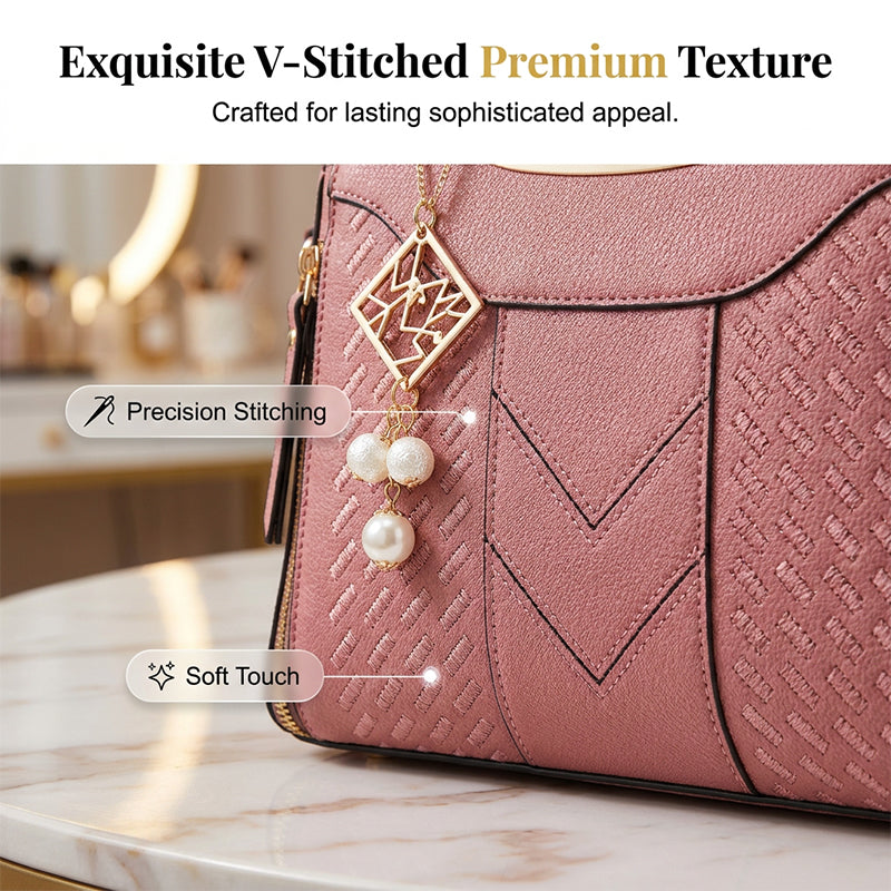 🥳New Arrival 40% OFF👜Women's V-Stitched Satchel – Gold Hardware, Multi-Compartment, Top-Handle 🌸