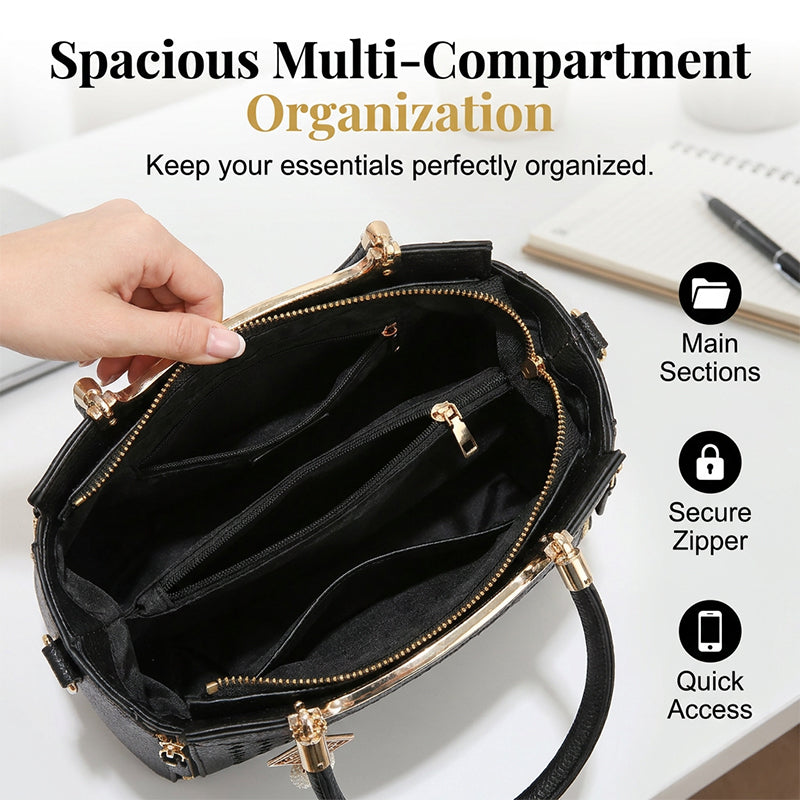 🥳New Arrival 40% OFF👜Women's V-Stitched Satchel – Gold Hardware, Multi-Compartment, Top-Handle 🌸