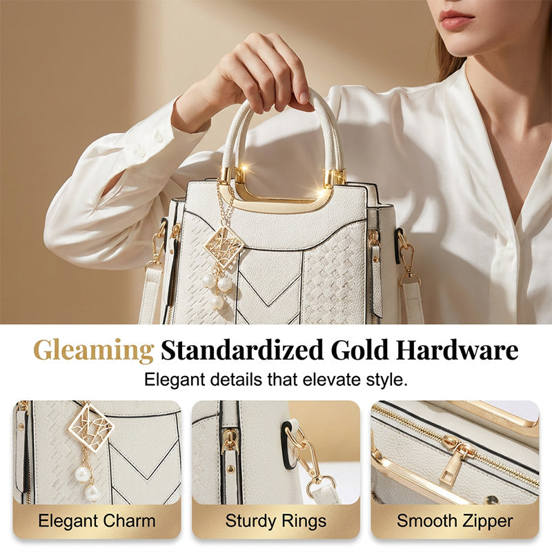 🥳New Arrival 40% OFF👜Women's V-Stitched Satchel – Gold Hardware, Multi-Compartment, Top-Handle 🌸