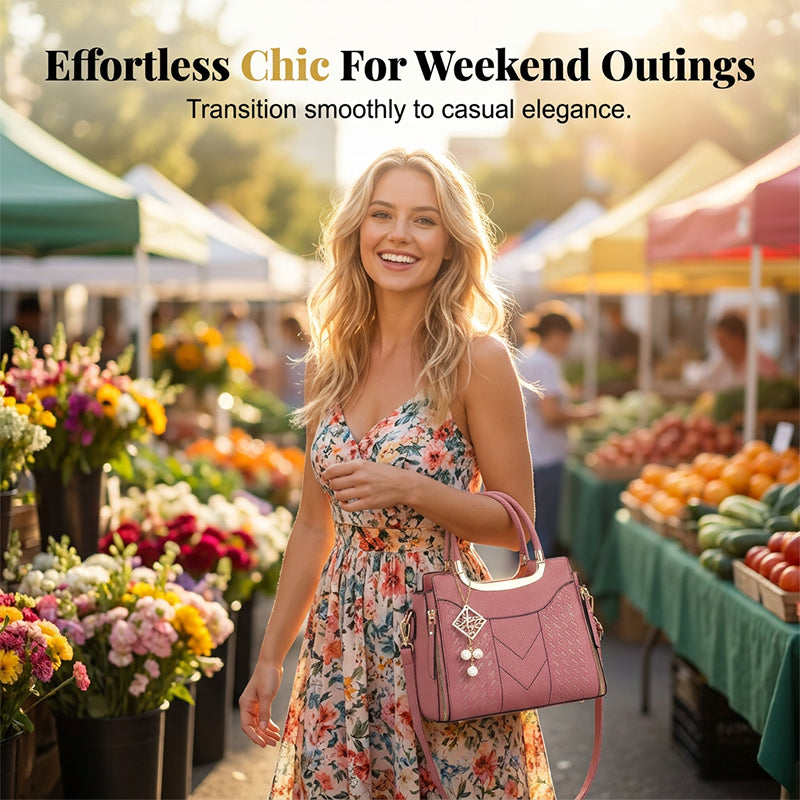 🥳New Arrival 40% OFF👜Women's V-Stitched Satchel – Gold Hardware, Multi-Compartment, Top-Handle 🌸