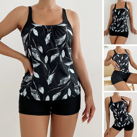 💃 Costum de baie din două piese cu imprimeu – Panou de susținere pentru abdomen, țesătură elastică în 4 direcții și protecție solară UPF 50+. Conceput pentru a-ți pune în valoare formele și a-ți oferi confort, de la plajă până la piscină 🌊
