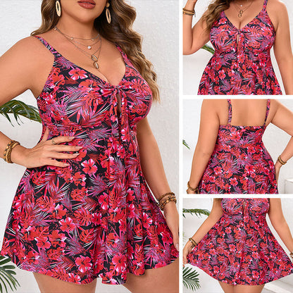 🌸👙 Costum de Baie Tip Rochie cu Imprimeu Floral, Dimensiuni Mari – Stil Elegant și Confort la Plajă