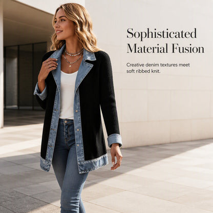 🌸LAST DAY SPECIAL PRICE!!🌸Women’s Elegant Denim Spliced Ribbed Knit Coat-2