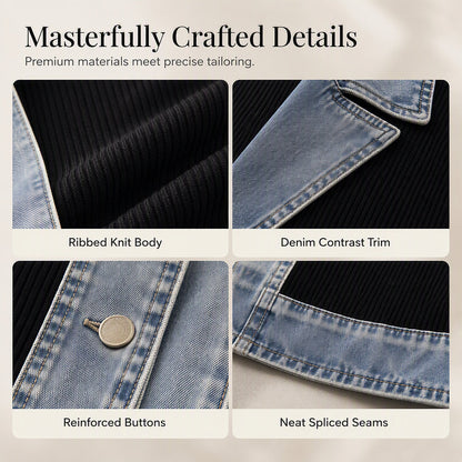 🌸LAST DAY SPECIAL PRICE!!🌸Women’s Elegant Denim Spliced Ribbed Knit Coat-5