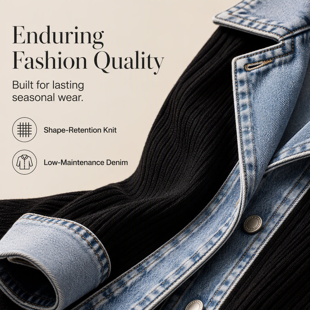 🌸LAST DAY SPECIAL PRICE!!🌸Women’s Elegant Denim Spliced Ribbed Knit Coat-6