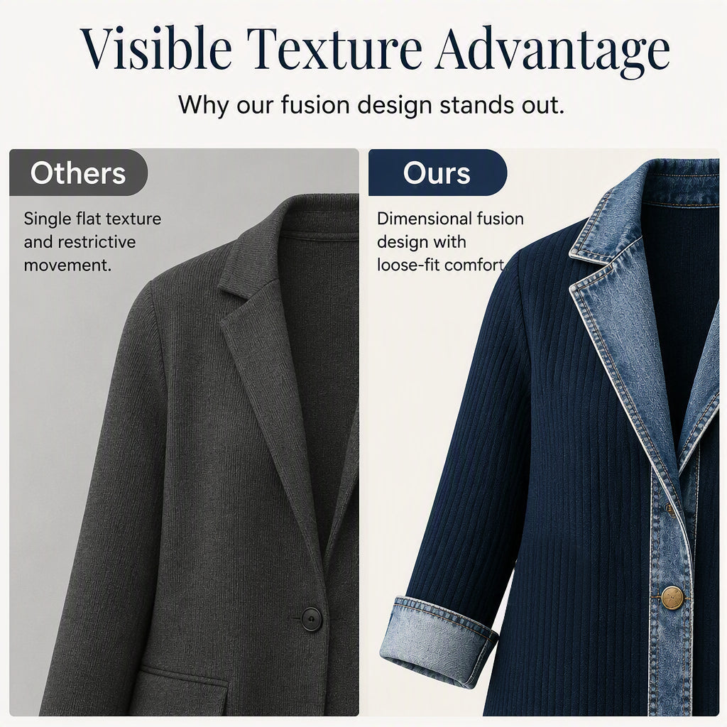 🌸LAST DAY SPECIAL PRICE!!🌸Women’s Elegant Denim Spliced Ribbed Knit Coat-8