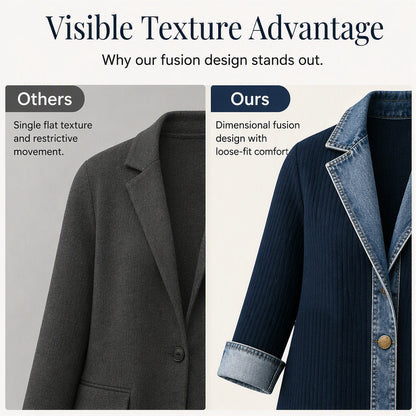 🌸LAST DAY SPECIAL PRICE!!🌸Women’s Elegant Denim Spliced Ribbed Knit Coat-8