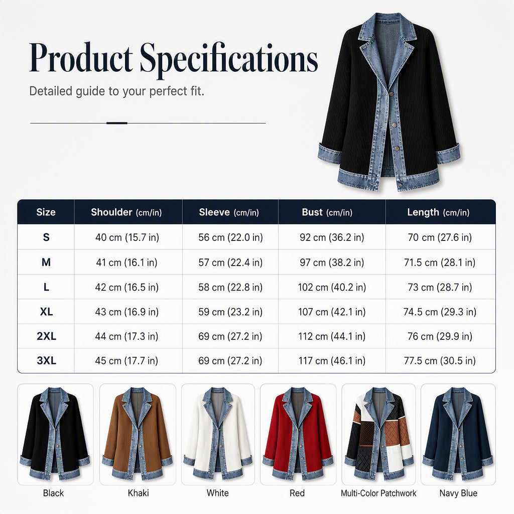 🌸LAST DAY SPECIAL PRICE!!🌸Women’s Elegant Denim Spliced Ribbed Knit Coat-9