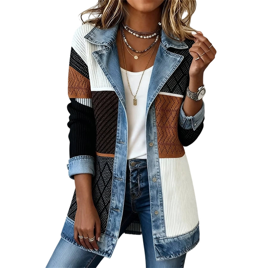 🌸LAST DAY SPECIAL PRICE!!🌸Women’s Elegant Denim Spliced Ribbed Knit Coat-13