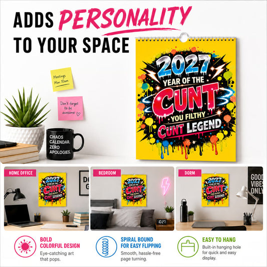 💥Ofertă Early Bird — 50% reducere🎁Calendar de perete „2027, Anul Pizdei” – Calendar cu umor îndrăzneț în stil graffiti📆🌟