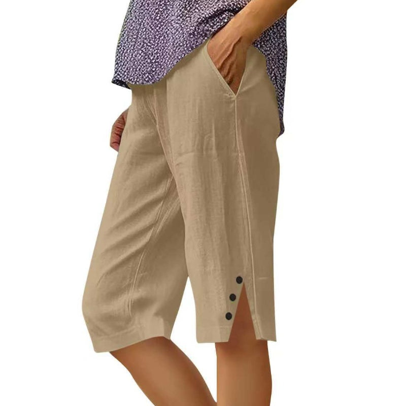 ⌛Limited Time Sale🔥Women's Casual Solid Color Pocket Capri Pants-6