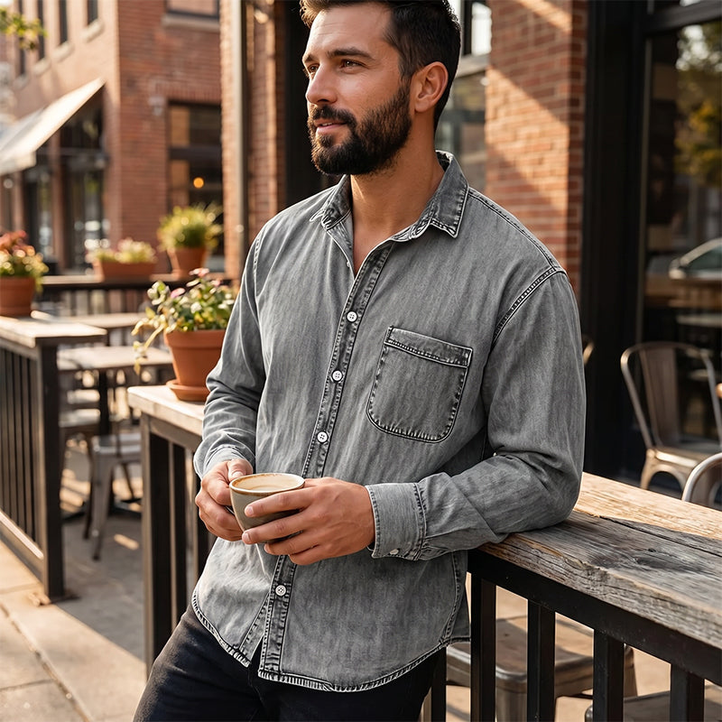 💃 Men's Retro Washed Denim Shirt-3