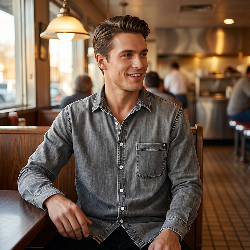💃 Men's Retro Washed Denim Shirt-4