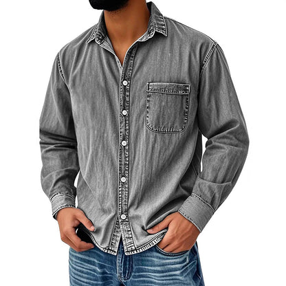 💃 Men's Retro Washed Denim Shirt-10