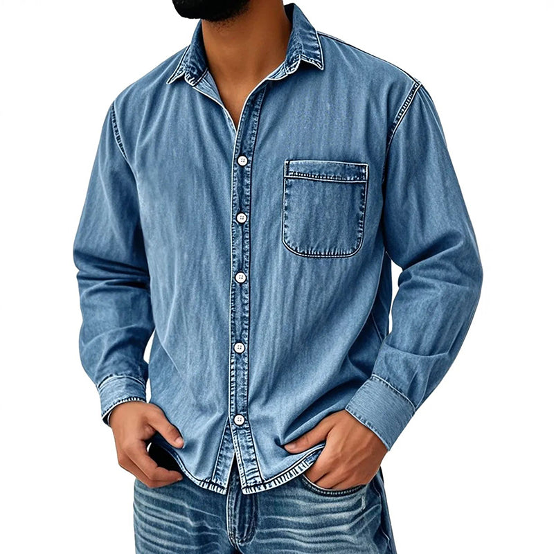 💃 Men's Retro Washed Denim Shirt-12