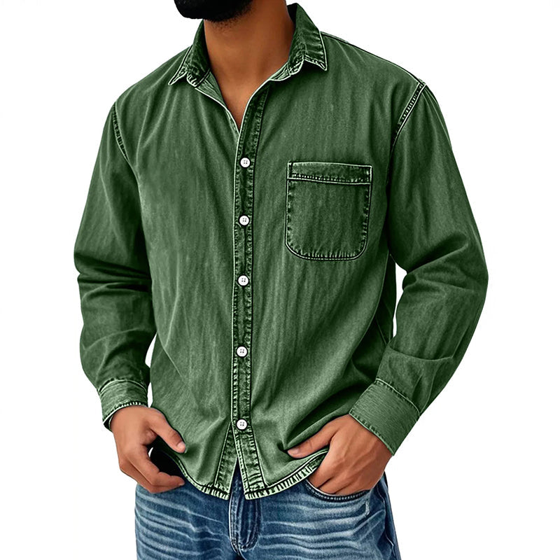 💃 Men's Retro Washed Denim Shirt-13