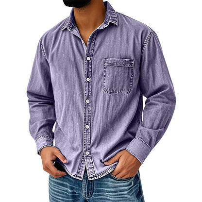 💃 Men's Retro Washed Denim Shirt-15