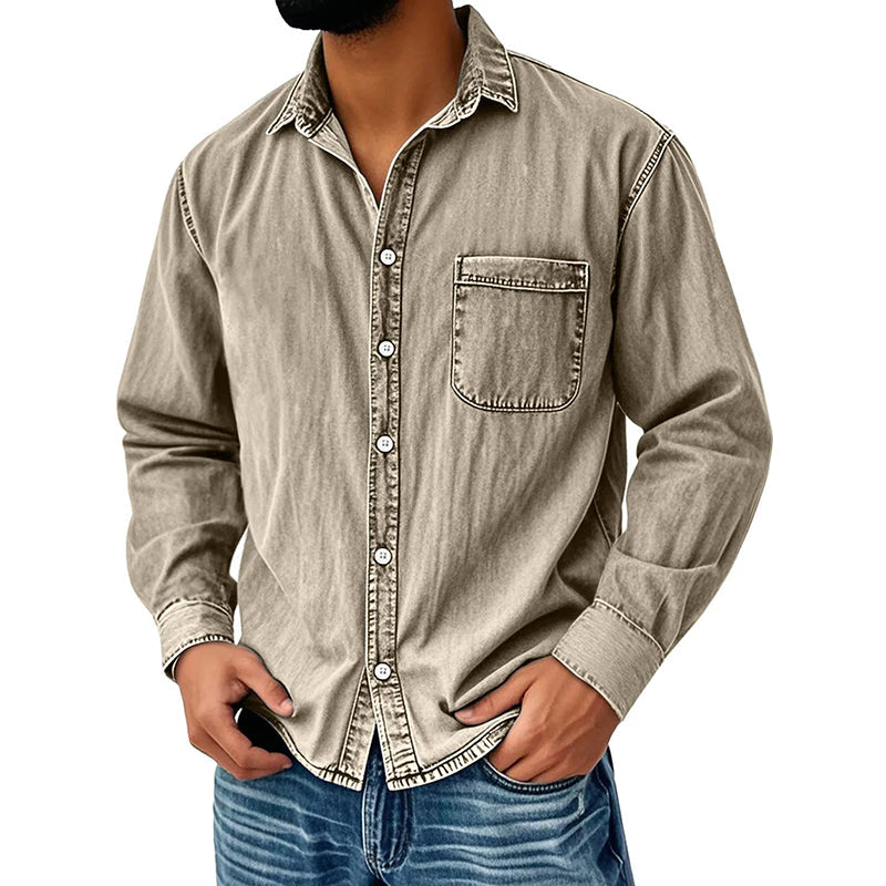 💃 Men's Retro Washed Denim Shirt-16