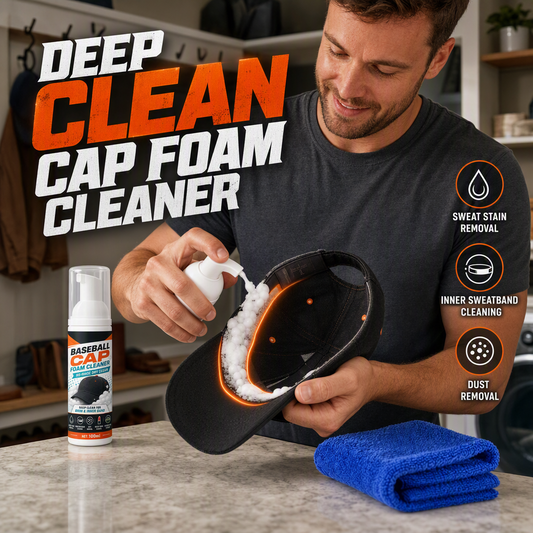 🧢MOST 50% KEDVEZMÉNY! Öblítés nélküli baseball-sapka habtisztító, mélyreható tisztító spray sapkákhoz, izzadságfolt- és poreltávolító baseball-sapkákhoz, gyorsszáradó sapkaápoló oldat