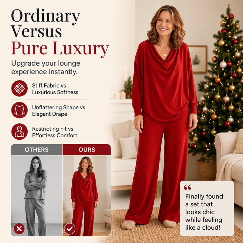 💖Black Friday Mega Deal – 50% off!💖🍂 Women's Cowl Neck Top and Wide-Leg Pants Set – Effortless Elegance for Autumn