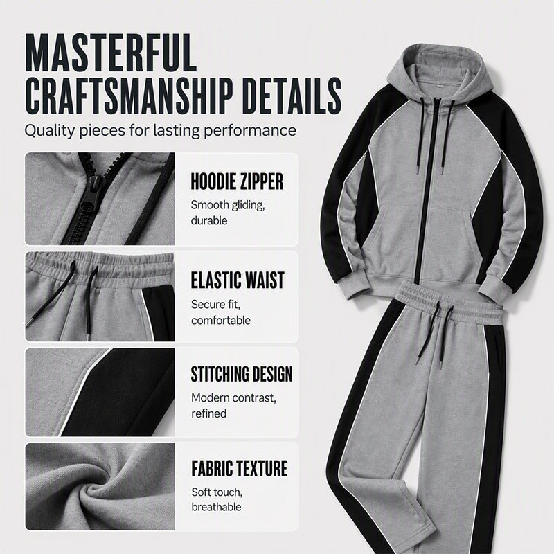 Men's Color-Block Zip-Up Hoodie & Sweatpants Set-1