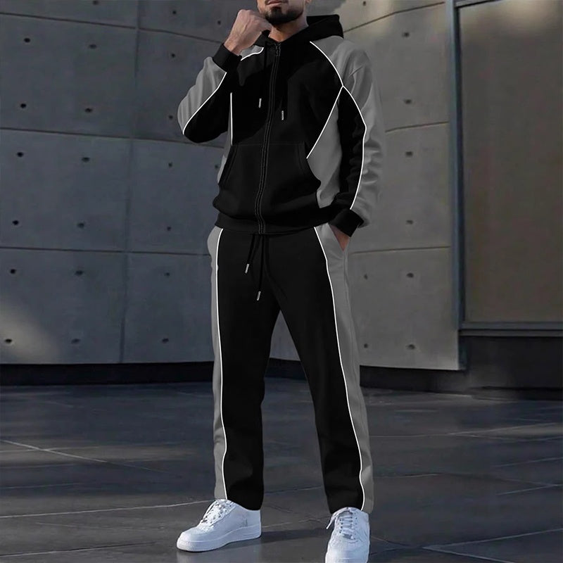 Men's Color-Block Zip-Up Hoodie & Sweatpants Set-10