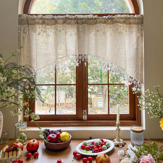 ⏳🔥REDUCERE DE 50% PENTRU O PERIOADĂ LIMITATĂ! ⏰Perdea versatilă în stil rustic, cu bordură din dantelă cu stele⭐️