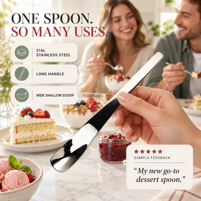 Lingură de desert din oțel inoxidabil cu mâner lung ergonomic