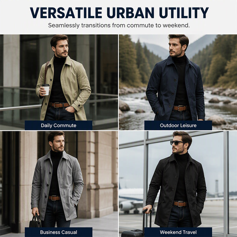 🌧️ More Coverage, Sharper Style | Men's Waterproof Mid-Length Trench Coat⚡Free shipping-5