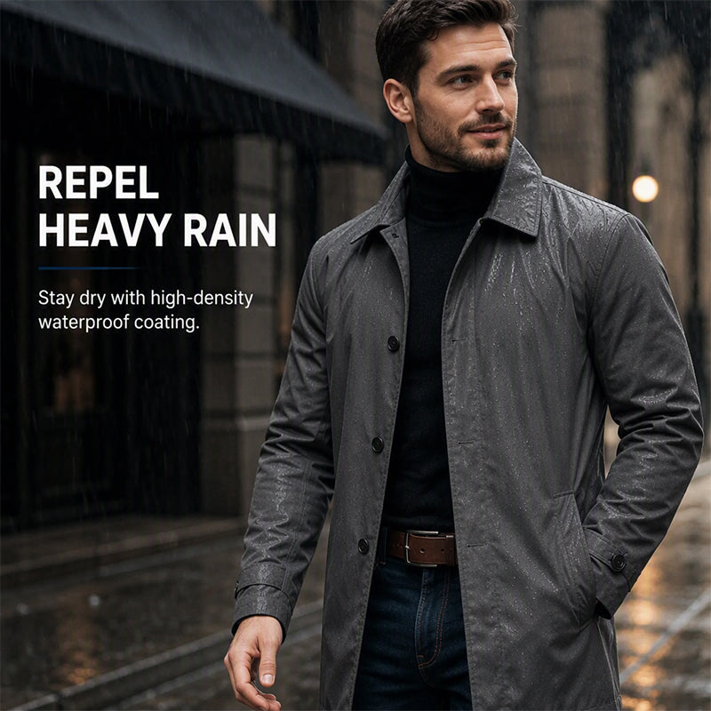 🌧️ More Coverage, Sharper Style | Men's Waterproof Mid-Length Trench Coat⚡Free shipping-6