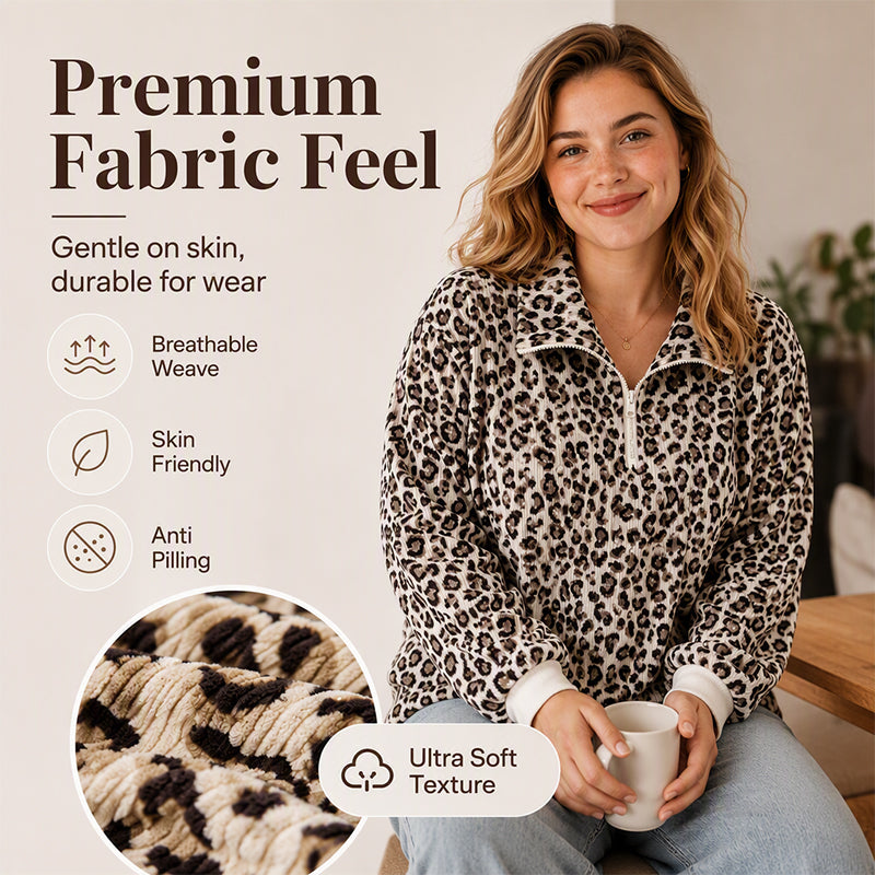 🐆 Bold Leopard Print, Easy Quarter-Zip Style | Women's Sweatshirt