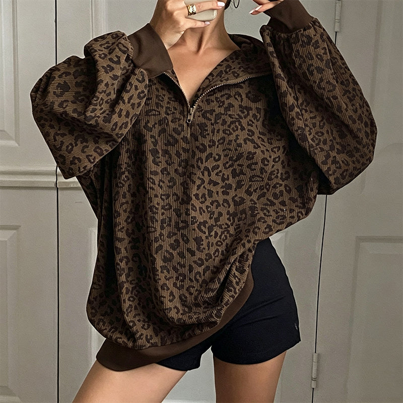 🐆 Bold Leopard Print, Easy Quarter-Zip Style | Women's Sweatshirt