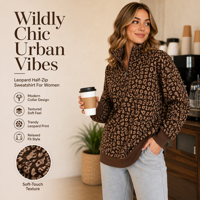 🐆 Bold Leopard Print, Easy Quarter-Zip Style | Women's Sweatshirt