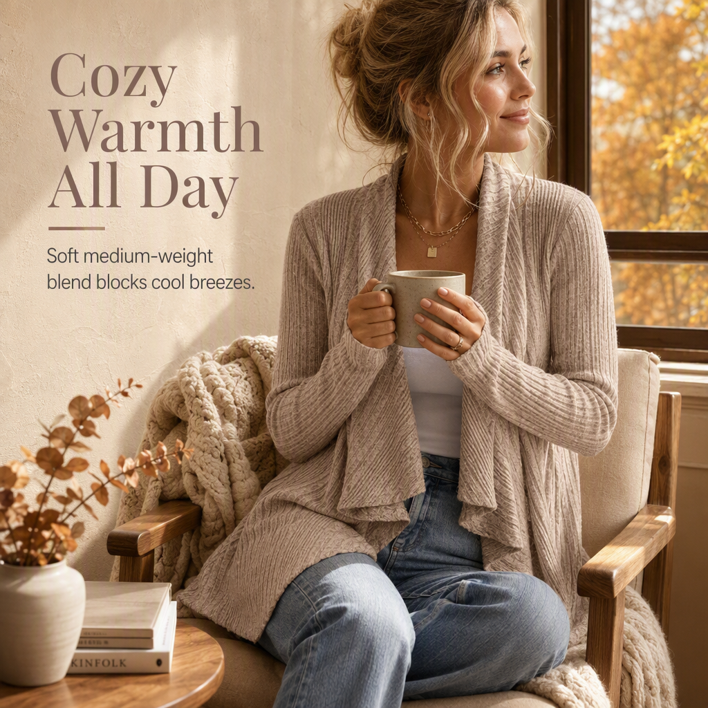 Women’s Cascading Open Front Ribbed Knit Cardigan – Your Go-To Lightweight Layer For All Occasions