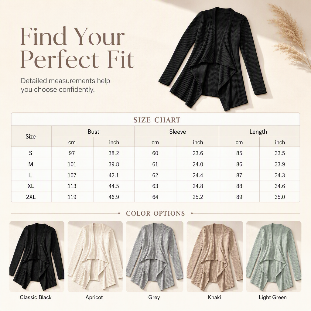 Women’s Cascading Open Front Ribbed Knit Cardigan – Your Go-To Lightweight Layer For All Occasions