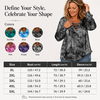 🖤Black Friday Sale:50% OFF🖤🌸Women's Tie-Dye Printed Lace-Up V-Neck Top