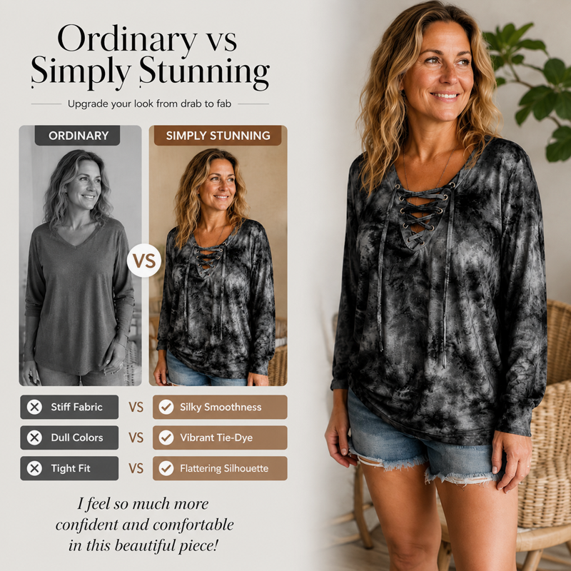 🖤Black Friday Sale:50% OFF🖤🌸Women's Tie-Dye Printed Lace-Up V-Neck Top