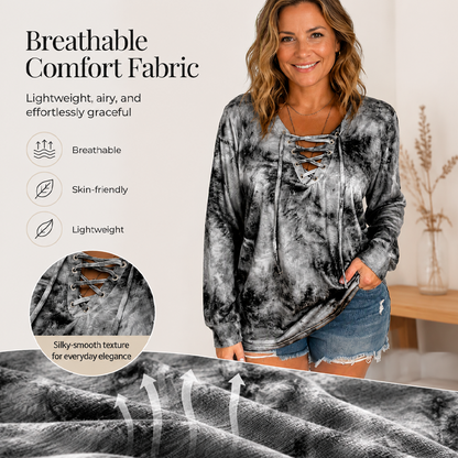 🖤Black Friday Sale:50% OFF🖤🌸Women's Tie-Dye Printed Lace-Up V-Neck Top