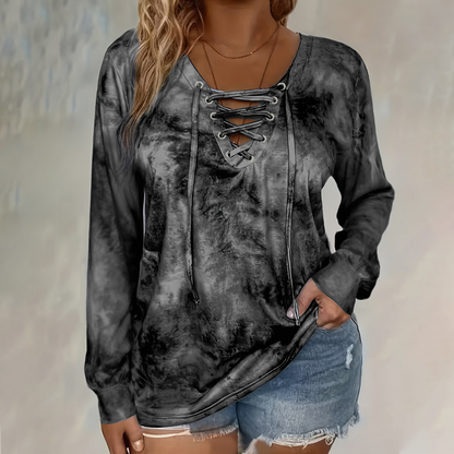 🖤Black Friday Sale:50% OFF🖤🌸Women's Tie-Dye Printed Lace-Up V-Neck Top
