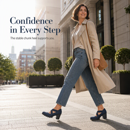 🎉🎁🔥Women's Round Toe Crisscross Strap Mary Jane Shoes – Chunky Heel Platform Cutout High Heels