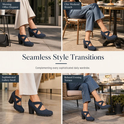 🎉🎁🔥Women's Round Toe Crisscross Strap Mary Jane Shoes – Chunky Heel Platform Cutout High Heels