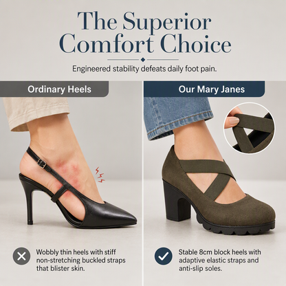 🎉🎁🔥Women's Round Toe Crisscross Strap Mary Jane Shoes – Chunky Heel Platform Cutout High Heels