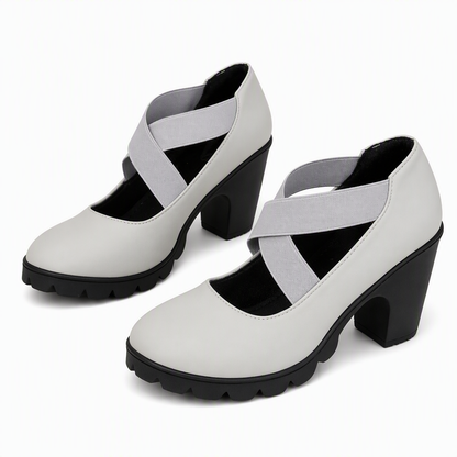 🎉🎁🔥Women's Round Toe Crisscross Strap Mary Jane Shoes – Chunky Heel Platform Cutout High Heels