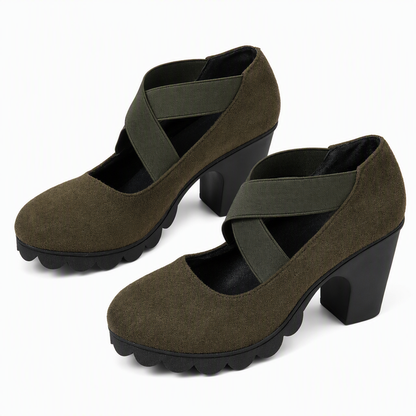 🎉🎁🔥Women's Round Toe Crisscross Strap Mary Jane Shoes – Chunky Heel Platform Cutout High Heels