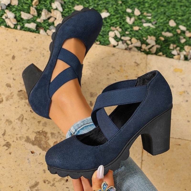🎉🎁🔥Women's Round Toe Crisscross Strap Mary Jane Shoes – Chunky Heel Platform Cutout High Heels