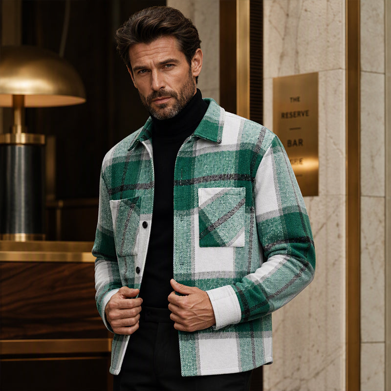 Men's Casual Flannel Plaid Shirt Jacket