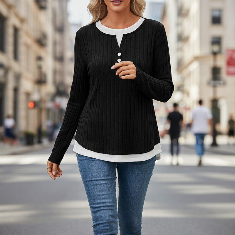 💰  👚 Warm, soft, long-sleeved knitted T-shirt for women – comfortable, versatile, and perfect for chilly days and everyday wear. ✨