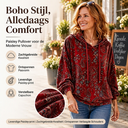 ✨ New Collection 💎 Women's Paisley-Print Hoodie with Drawstring – Comfortable Casual Sweatshirt with a Trendy Look